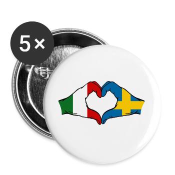 Italie Drapeau Suédois, mains, forme de cœur - Lot de 5 grands badges (56 mm) - blanc - Devant