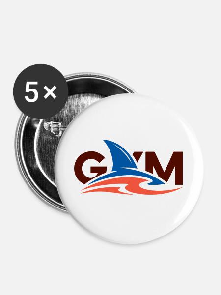 Wave Crest Gym-Logo - Buttons groß 56 mm (5er Pack) - Weiß
