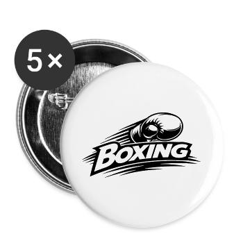 Boxing Boxhandschuh Schriftzug Schwarz - Buttons groß 56 mm (5er Pack) - Weiß - Vorne