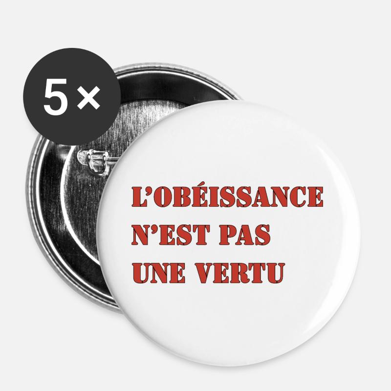 OBEDIENCE IS NOT A VIRTUE - Buttons large 2.2''/56 mm (5-pack) - white