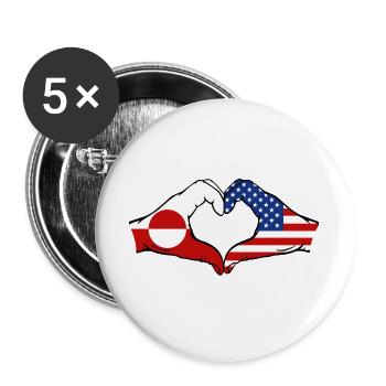 Drapeau des États-Unis Mains Forme de cœur - Lot de 5 grands badges (56 mm) - blanc - Devant