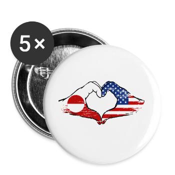 Mains du drapeau américain du Groenland en forme de cœur utilisées - Lot de 5 grands badges (56 mm) - blanc - Devant
