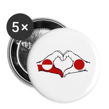 Drapeau du Groenland Japon Mains Forme de cœur - Lot de 5 grands badges (56 mm) - blanc - Devant