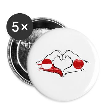 Drapeau du Groenland-Japon Mains en forme de cœur utilisé - Lot de 5 grands badges (56 mm) - blanc - Devant