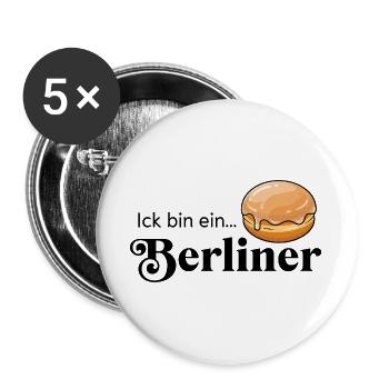 Ick bin ein Berliner Statement Kult Kostüm - Buttons groß 56 mm (5er Pack) - Weiß - Vorne