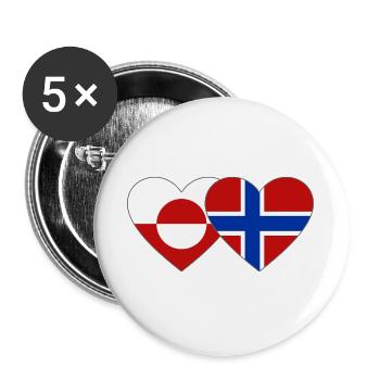 Drapeau du Groenland, Norvège, mains, forme de cœur - Lot de 5 grands badges (56 mm) - blanc - Devant