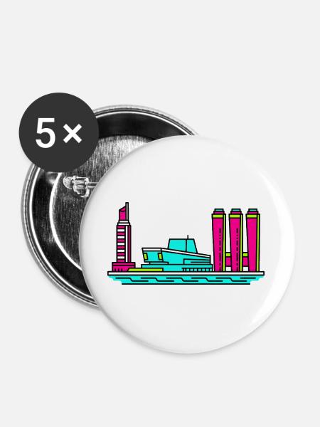 Göteborger Skyline Lippenstiftturm-Kunst - Buttons groß 56 mm (5er Pack) - Weiß