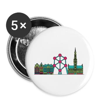 Brüsseler Stadtsilhouette Atomium Moderne Linienkunst - Buttons groß 56 mm (5er Pack) - Weiß - Vorne