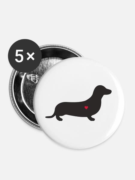 Dackel Herz Silhouette - Buttons groß 56 mm (5er Pack) - Weiß