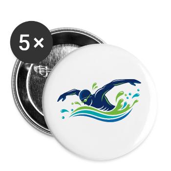 Swimmer Sport Swimming Water Hero Motif - Buttons large 2.2''/56 mm (5-pack) - white - Front