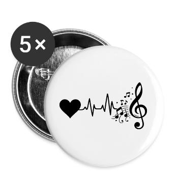 Musik Herzschlag Notenschlüssel Schwarz Symbol - Buttons groß 56 mm (5er Pack) - Weiß - Vorne