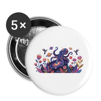 Cosmic Octopus in the Realm of Flowers Abstract Art - Buttons large 2.2''/56 mm (5-pack) - white - Front