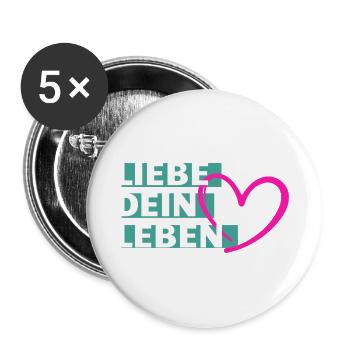 Liebe Dein Leben Herzmotiv - Buttons groß 56 mm (5er Pack) - Weiß - Vorne
