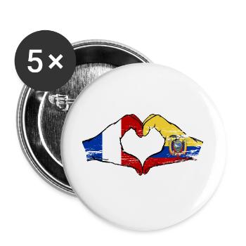 Mains du drapeau de la France de l’Équateur en forme de cœur utilisées - Lot de 5 grands badges (56 mm) - blanc - Devant