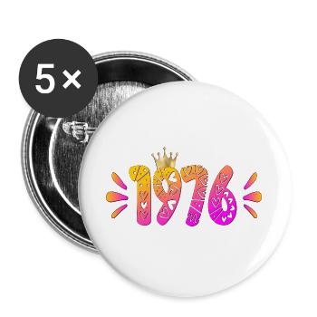 50. Geburtstag 1976 - Geburtstagskrone - Buttons groß 56 mm (5er Pack) - Weiß - Vorne