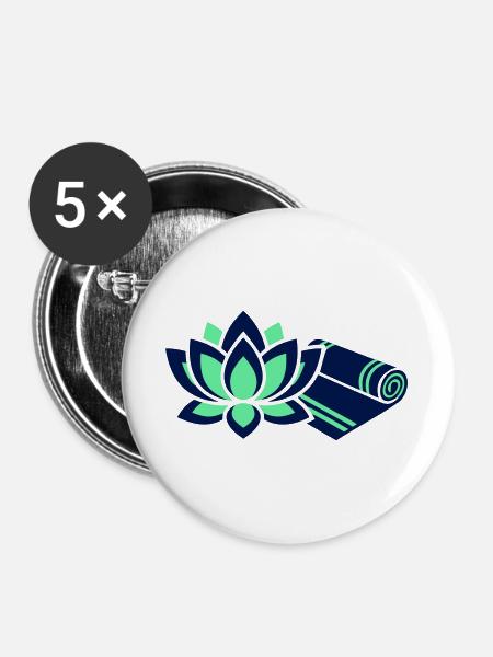 Lotusblüte Yogamatte Icon - Buttons groß 56 mm (5er Pack) - Weiß
