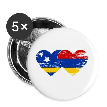 Curacao Armenien Flagge Herz used - Buttons groß 56 mm (5er Pack) - Weiß - Vorne