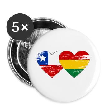 Chile Bolivia flag heart used - Buttons large 2.2''/56 mm (5-pack) - white - Front