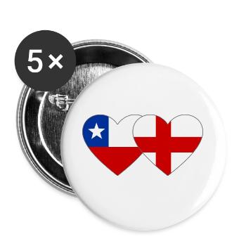 Chile England Flagge Herz  - Buttons groß 56 mm (5er Pack) - Weiß - Vorne