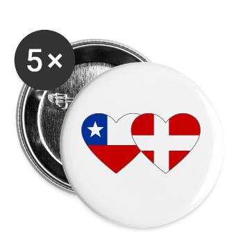 Chile Dänemark Flagge Herz - Buttons groß 56 mm (5er Pack) - Weiß - Vorne