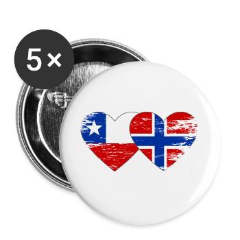 Chile Norwegen Flagge Herz used - Buttons groß 56 mm (5er Pack) - Weiß - Vorne
