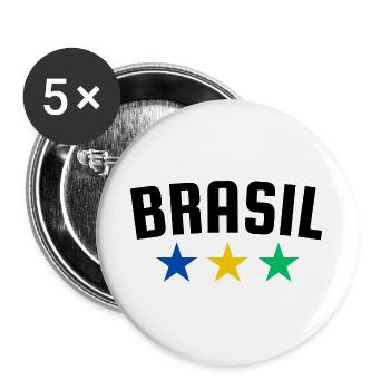 Brasilien 3 Sterne Design - Buttons groß 56 mm (5er Pack) - Weiß - Vorne