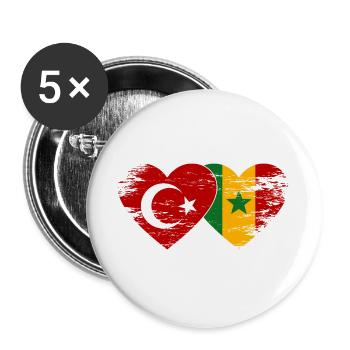 Türkei_Senegal_Flagge_Herz_used - Lot de 5 grands badges (56 mm) - blanc - Devant