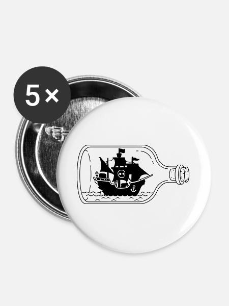 Piratenschiff in der Flasche - Buttons groß 56 mm (5er Pack) - Weiß