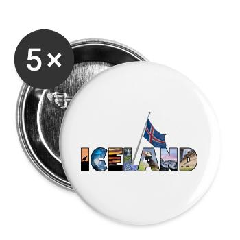 Schriftzug Iceland - Buttons groß 56 mm (5er Pack) - Weiß - Vorne