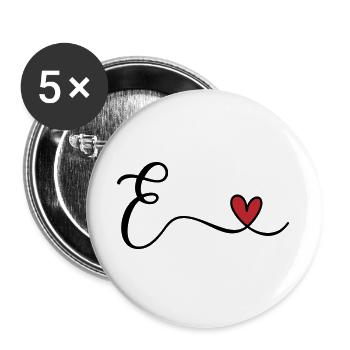 Monogramme de la lettre E - Lot de 5 grands badges (56 mm) - blanc - Devant