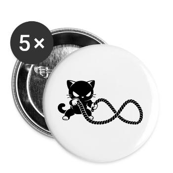 Fitness Katze mit Battle Rope Motiv - Buttons groß 56 mm (5er Pack) - Weiß - Vorne