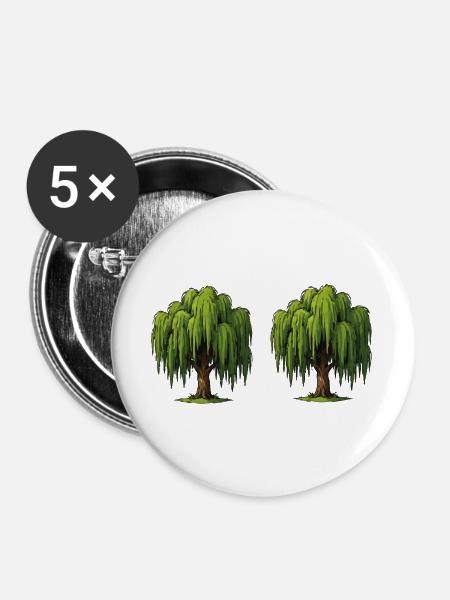 Doppel-Weidenbaumszene - Buttons groß 56 mm (5er Pack) - Weiß