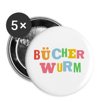 Bücherwurm - Buttons groß 56 mm (5er Pack) - Weiß - Vorne