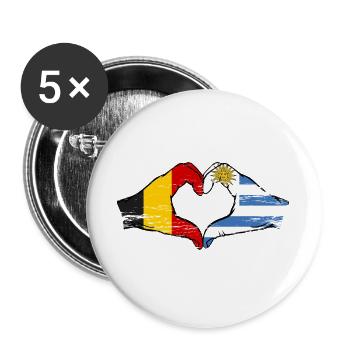 Mains du drapeau de la Belgique de l’Uruguay utilisées - Lot de 5 grands badges (56 mm) - blanc - Devant