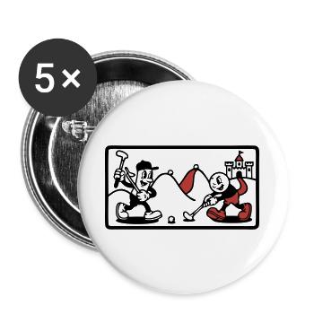 Minigolf Retro Cartoon Golfball JGA Team - Buttons groß 56 mm (5er Pack) - Weiß - Vorne