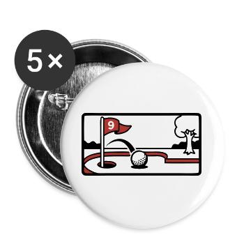 Minigolf Retro Cartoon Golfball JGA Team - Buttons groß 56 mm (5er Pack) - Weiß - Vorne