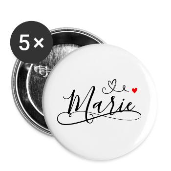 Marie Name Vorname mit Herzdekor - Buttons groß 56 mm (5er Pack) - Weiß - Vorne