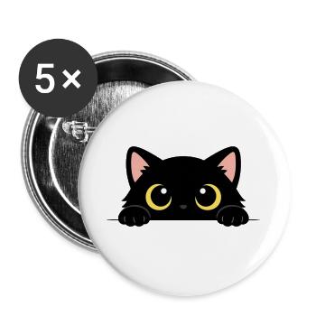 Curious Black Cat – Adorable Yellow Eyes - Buttons large 2.2''/56 mm (5-pack) - white - Front