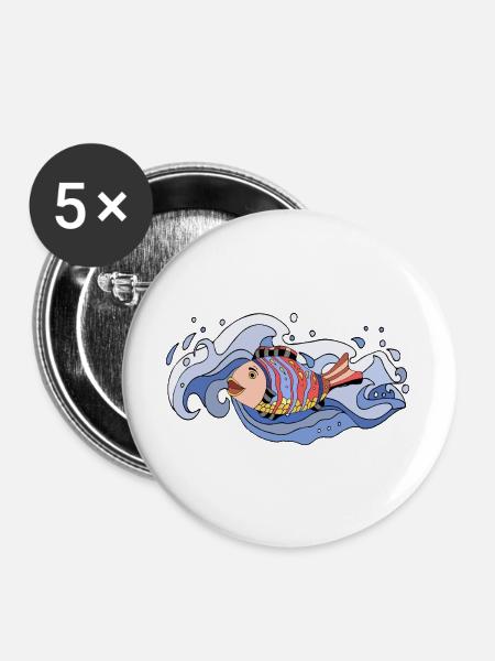 Fisch - Buttons groß 56 mm (5er Pack) - Weiß