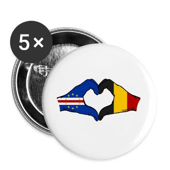 Drapeau du Cap-Vert Belgique Mains en forme de cœur - Lot de 5 grands badges (56 mm) - blanc - Devant