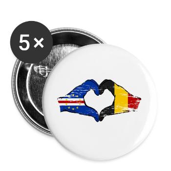 Kap Verde Belgien Flagge Hände Herzform used - Buttons groß 56 mm (5er Pack) - Weiß - Vorne