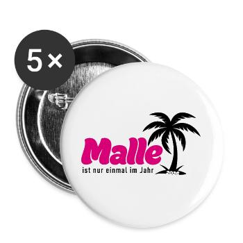 Malle ist nur einmal im Jahr 2026 - pink - Buttons groß 56 mm (5er Pack) - Weiß - Vorne