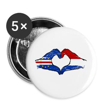 Mains du drapeau du Cap-Vert en forme de cœur utilisées - Lot de 5 grands badges (56 mm) - blanc - Devant