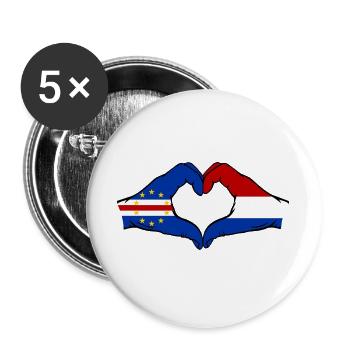 Drapeau du Cap-Vert des Pays-Bas, mains en forme de cœur - Lot de 5 grands badges (56 mm) - blanc - Devant