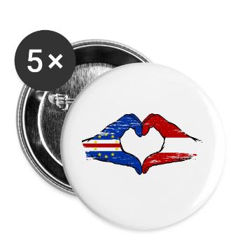 Mains du drapeau du Cap-Vert Autrichien en forme de cœur utilisées - Lot de 5 grands badges (56 mm) - blanc - Devant