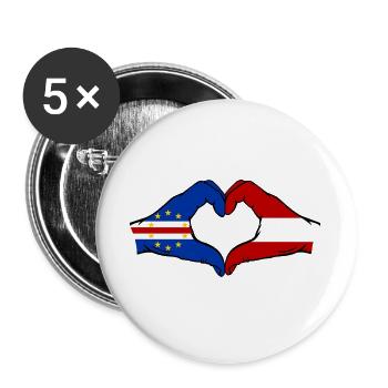 Kap Verde Österreich Flagge Hände Herzform - Buttons groß 56 mm (5er Pack) - Weiß - Vorne