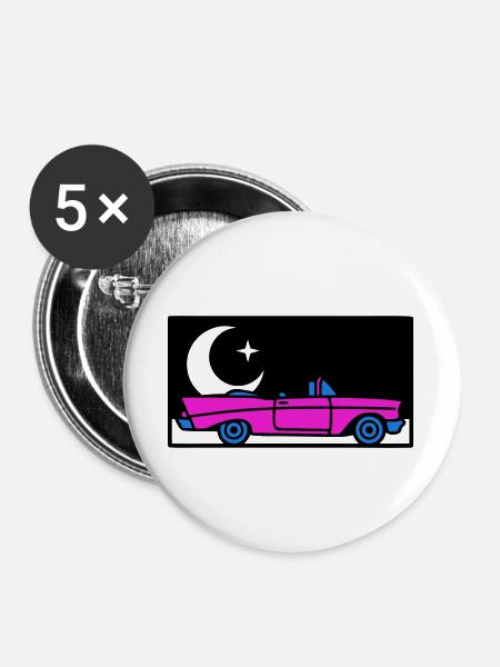 Retro 80s Cabrio Grafik - Buttons groß 56 mm (5er Pack) - Weiß