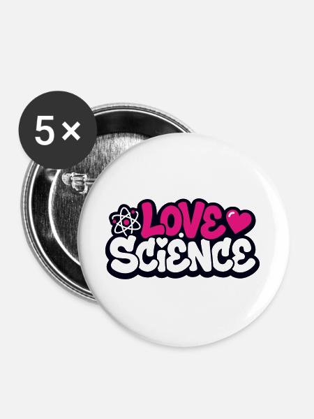 Love Science Schriftzug Logo - Buttons groß 56 mm (5er Pack) - Weiß