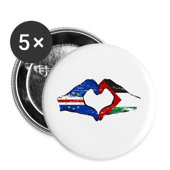 Mains du drapeau palestinien du Cap-Vert en forme de cœur utilisées - Lot de 5 grands badges (56 mm) - blanc - Devant