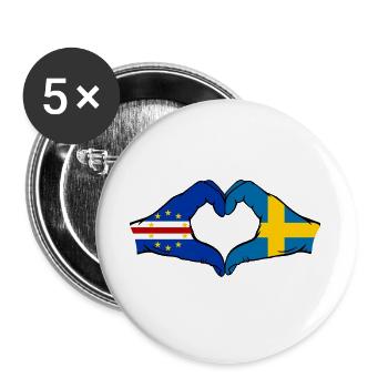 Kap Verde Schweden Flagge Hände Herzform - Buttons groß 56 mm (5er Pack) - Weiß - Vorne